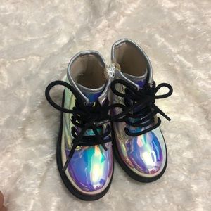 Multi color holographic lace up boots